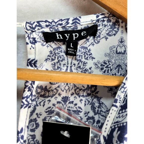 Romper Dress Midi Bule White Floral Geometric L by Hype Skort Vaca Beach Boho - Picture 8 of 15